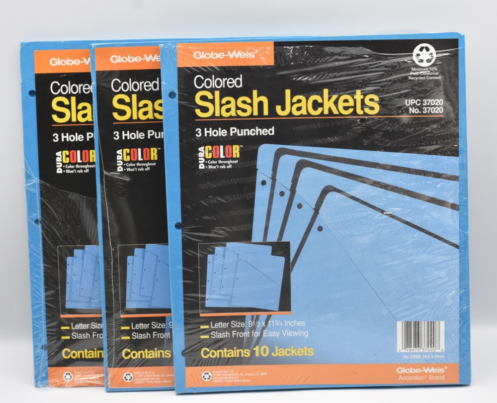LOT Globe-Weis Accordion Dura Colored Slash 3 Hole Punched File Jackets x 29